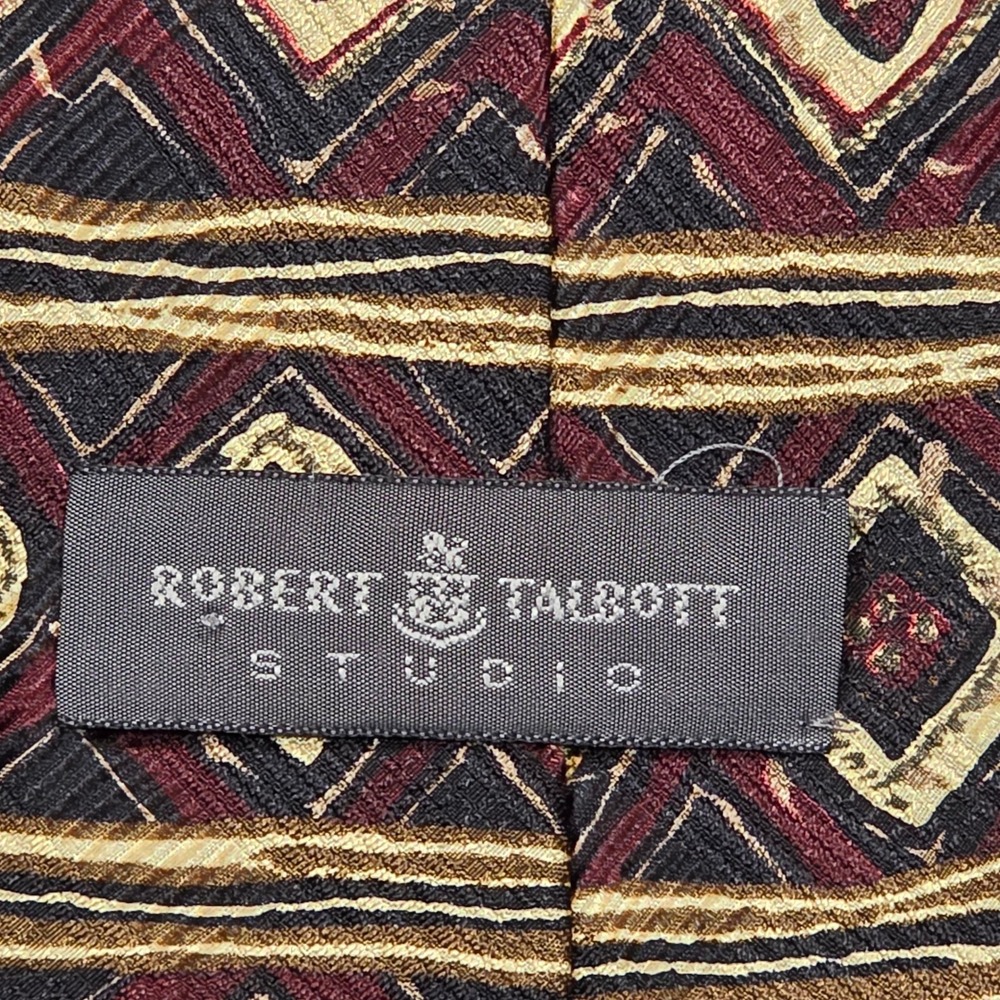 Robert Talbott Studio‎ 4x55 Hand Sewn Silk Power Tie Burgundy Gold Geometric USA - Picture 2 of 8